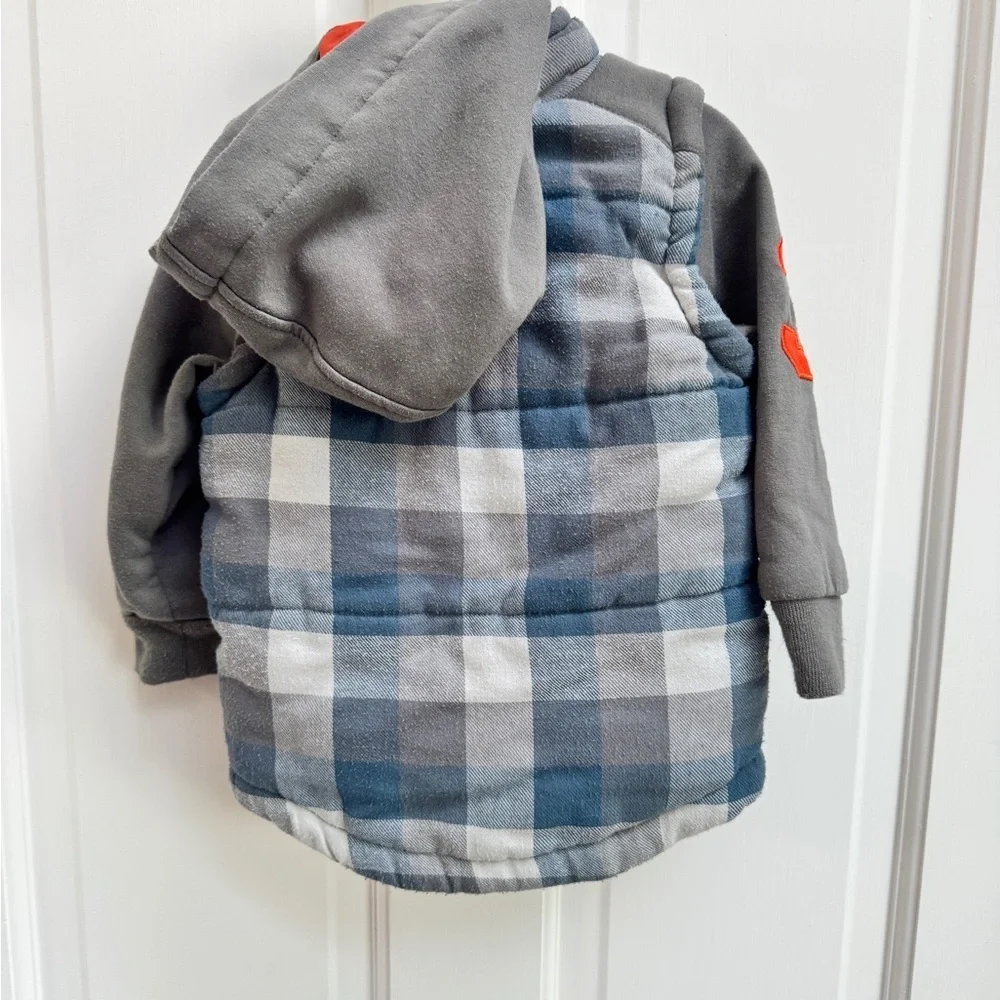 U.S. Polo Assn. Boys 2T Gray Blue and Orange Plaid Jacket Hoodie Zip Up